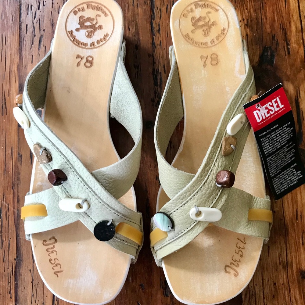 Diesel Leather Beaded Sandals